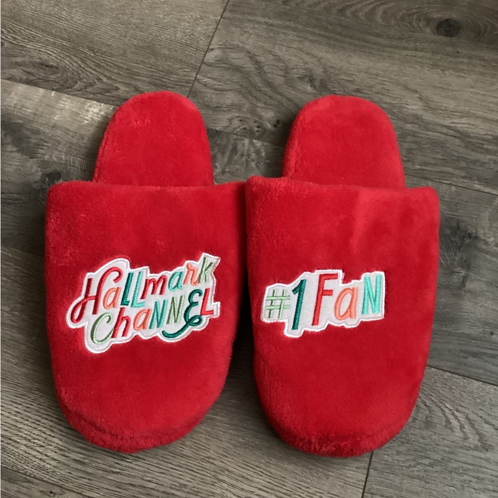 New! Hallmark Channel #1 Fan Red Slippers Adult Size L/XL